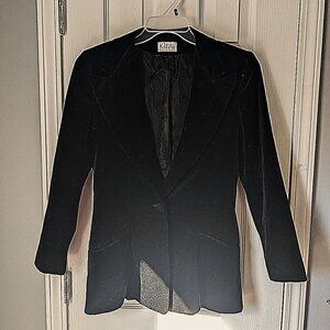 Vintage Kelita New York Blazer, Black, Velvet, One Button, Pockets, Size S/M